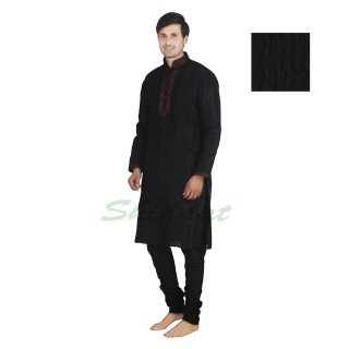 Kurta pajama set- Black dupain silk